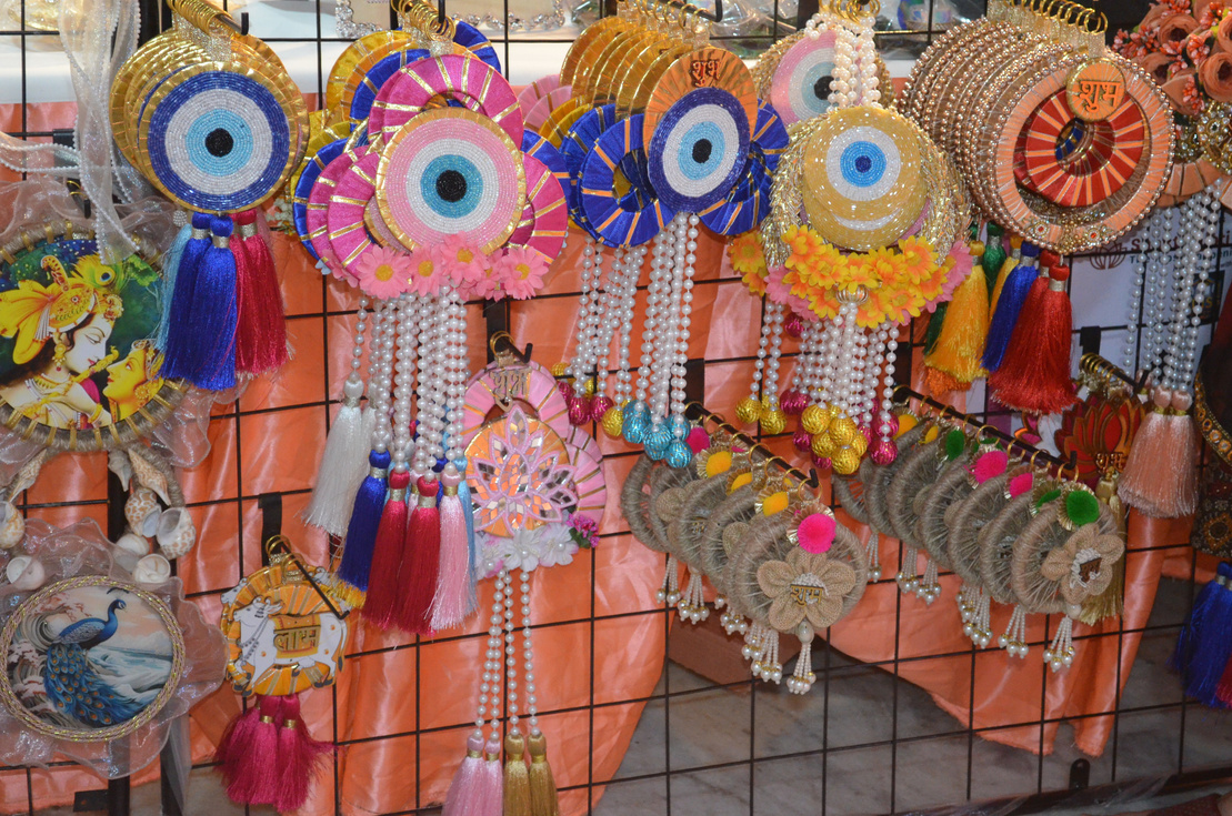 Colourful festive decor and door hangings at Wonder Women Utsav